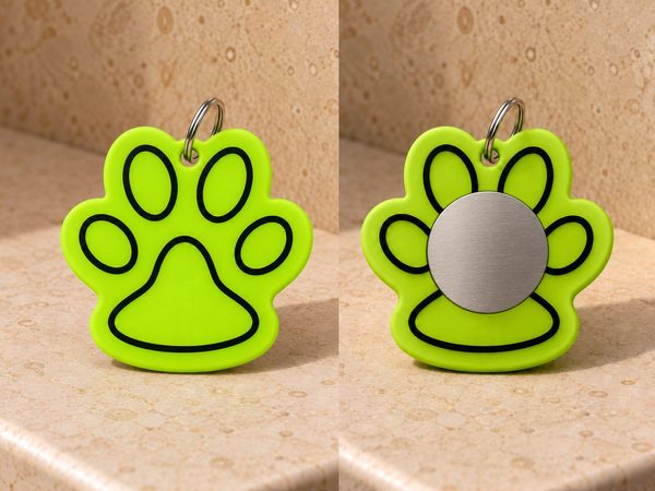 Paw keychain, front and back with steel disk